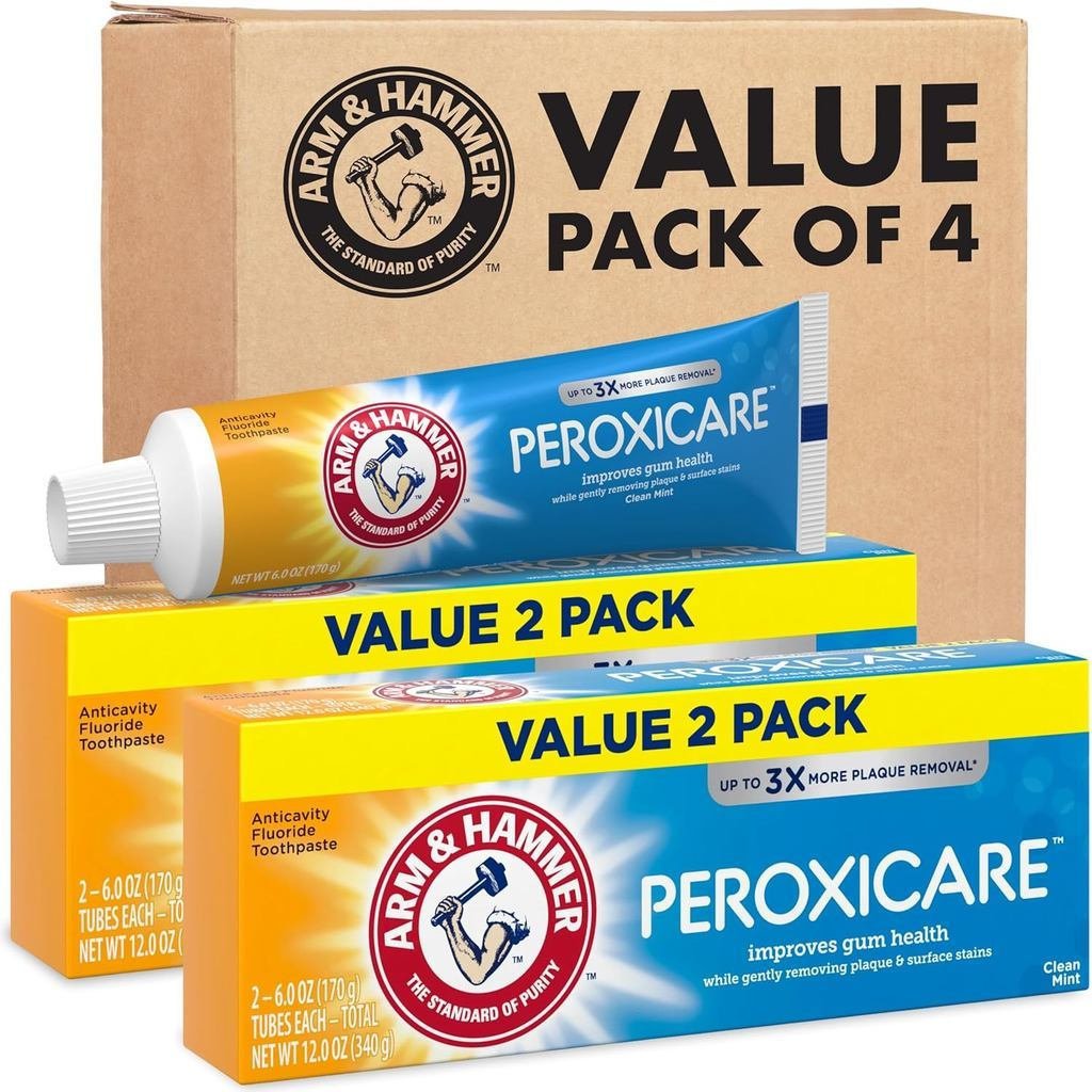 ARM&HammerPeroxicareTasteforGumHealth, BakingSodaTaste,CleanMint,6.0oz(Packof4 2U8Z