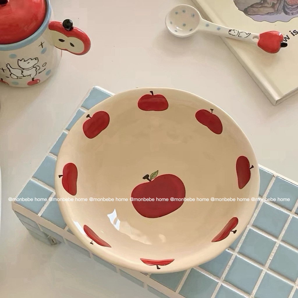 ชามเซรามิค ถ้วยโยเกิร์ต ถ้วยซีเรียล insลายแอปเปิ้ล🍎 6 นิ้ว พร้อมส่ง