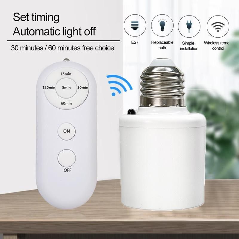 ฐานหลอดไฟพร้อมรีโมทคอนโทรลไร้สายแบบอเนกประสงค์ E27 220V สวิตช์อัจฉริยะสำหรับห้องนอน LED
