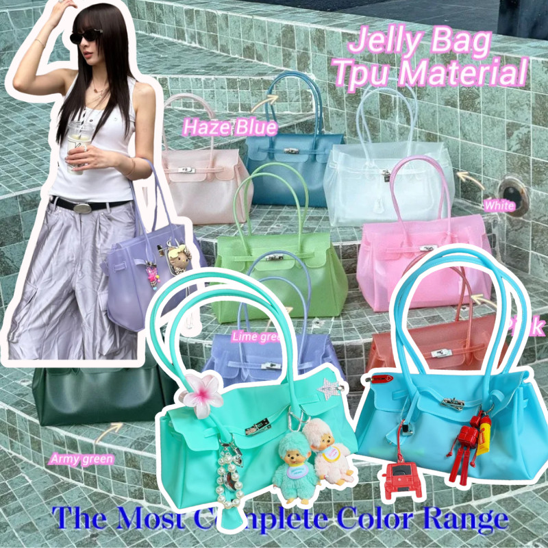 Jellyfirkin TPU Transparent Jelly Tote Bag | Kiikii Same Style, Transparent Brighter Harder, กระเป๋า