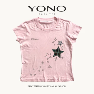 (พร้อมส่ง24ชม.) baby tee สีขาว ลายดาวผ้าตาราง ฟีล y2k มินิมอลหวานเท่ ทรงเข้ารูป ใส่ชิคทุกวัน