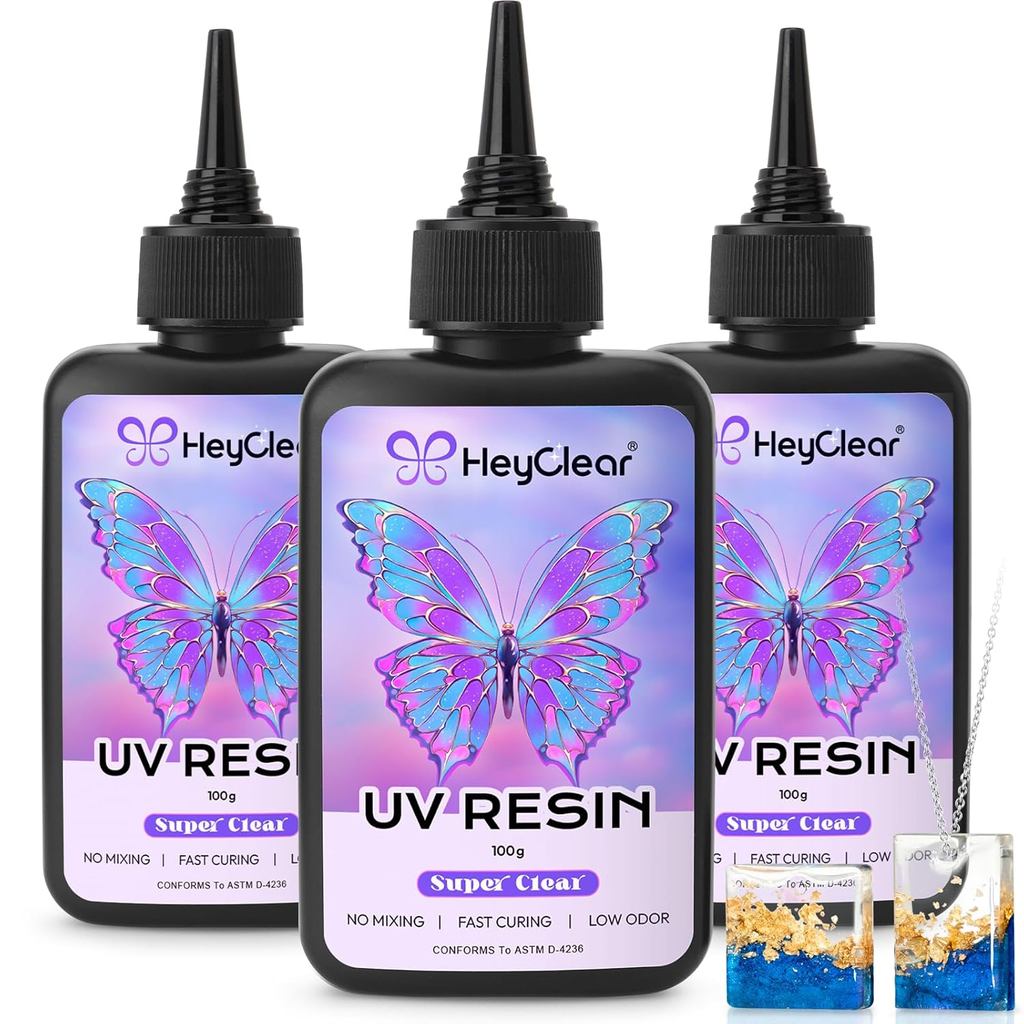 HeyClear 300g UV Resin Set Ultra-Clear, Hard, Low Odor, Premixed UV Epoxy Glue Quick Curing เหมาะสํา