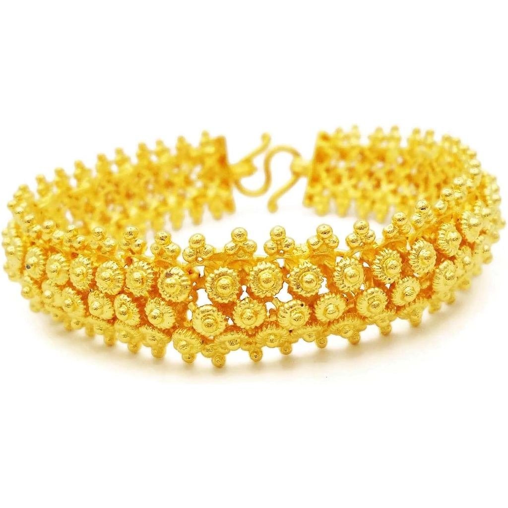 Pul Flower Lai Thai Gold Plated กําไลข้อมือ 22k 24k Thai บาท Yellow Gold Filled Bracelet