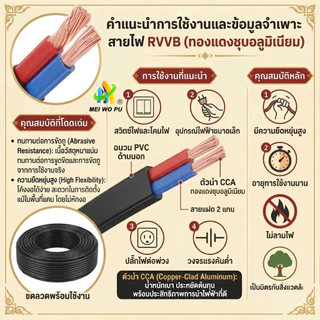สายไฟ RVVB 2 แกน แบบแบน สีดำ สำหรับงานกลางแจ้ง กำลังสูง ใช้ในบ้าน กันน้ำ สายต่อพ่วง ทนความเย็นจัด