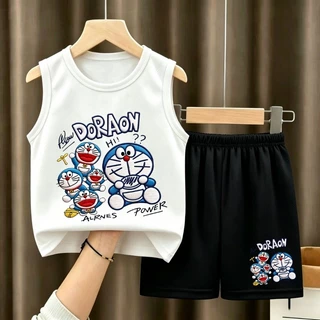 【จัดส่งไทย】2ชิ้น BOB ชุดเสื้อไร่กางเกงสั้น Doraemon ลายสกรีนการ์ตูน คอตตอนผสม ชุดฤดูร้อนใหม่ ใส่สบาย ไม้ยับ 3-10 ปี#1