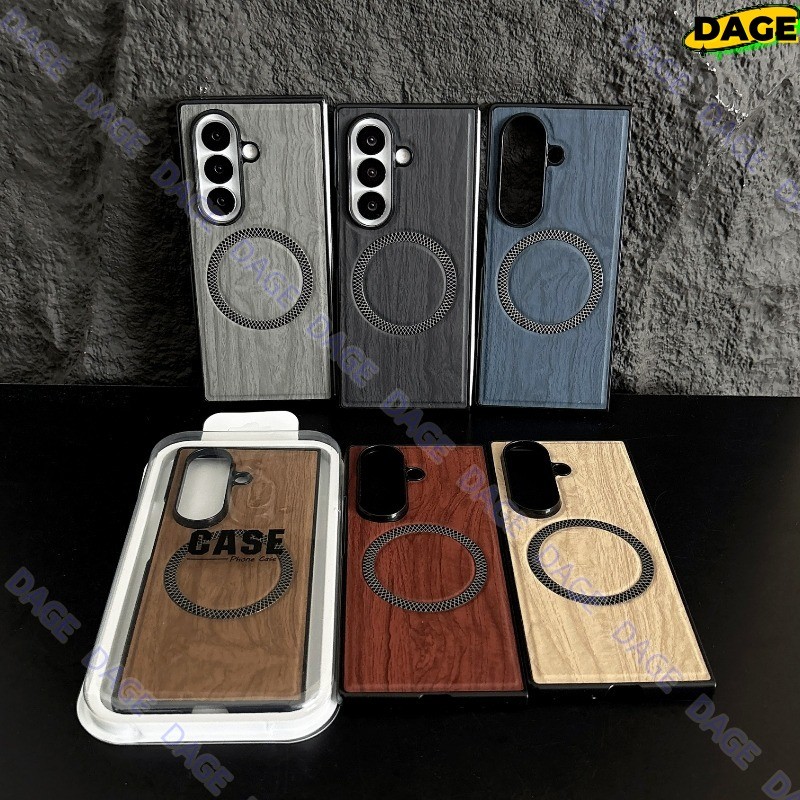 กรณีแม่เหล็กสําหรับ Samsung Galaxy Z พับ 8 Ultra ZFold 7 6 5 4 3 ลายไม้หนังคลุมทั้งหมดฝาครอบกันชน ZF