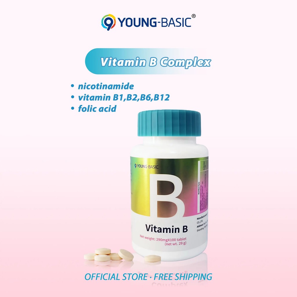 [จัดส่งรวดเร็ว] 9 YOUNG-BASIC Vitamin B Tablets,B1,B2,B6,B12,Niacinamide,100 ชิ้น/ขวด, วิตามินรวม | 