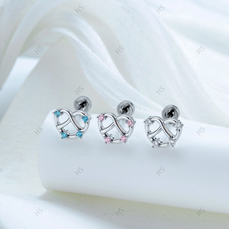Sweetheart Alkal Water Knot Love Alkali Water Knot Titanium Alloy Rod หูเจาะหูกระดูก Studs ต่างหู