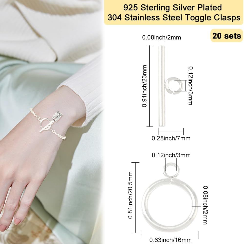 Beebeecraft 10 ชุดเงินสลับ Claspsps สําหรับสร้อยข้อมือ 20.5x16x2 มม.เงินสเตอร์ลิง 304 สแตนเลส IQ T-b