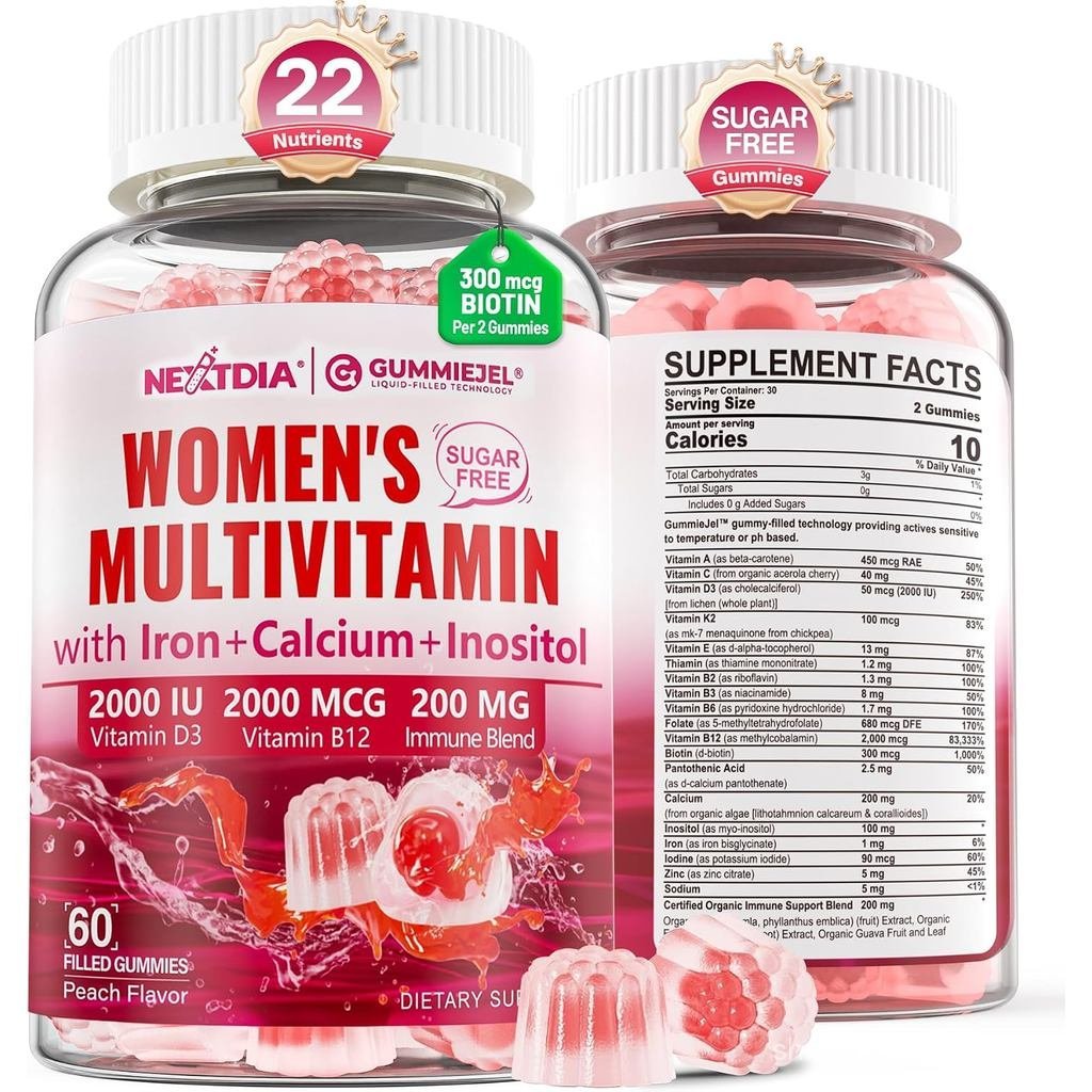 Methylized Ladies Multivitamin Gummies, Calcium, D3 K2, Methyl Folic Acid และ B12, Inositol, Daily V