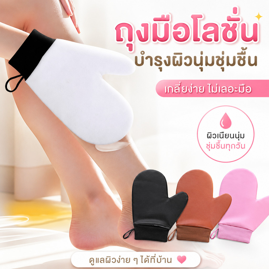 ถุงมือโลชั่นหนัง PU ช่วยกักเก็บความชุ่มชื้น ใช้คู่กับครีมบำรุงแล้วฟีลดีมาก ใส่ง่าย ไม่เลอะมือ