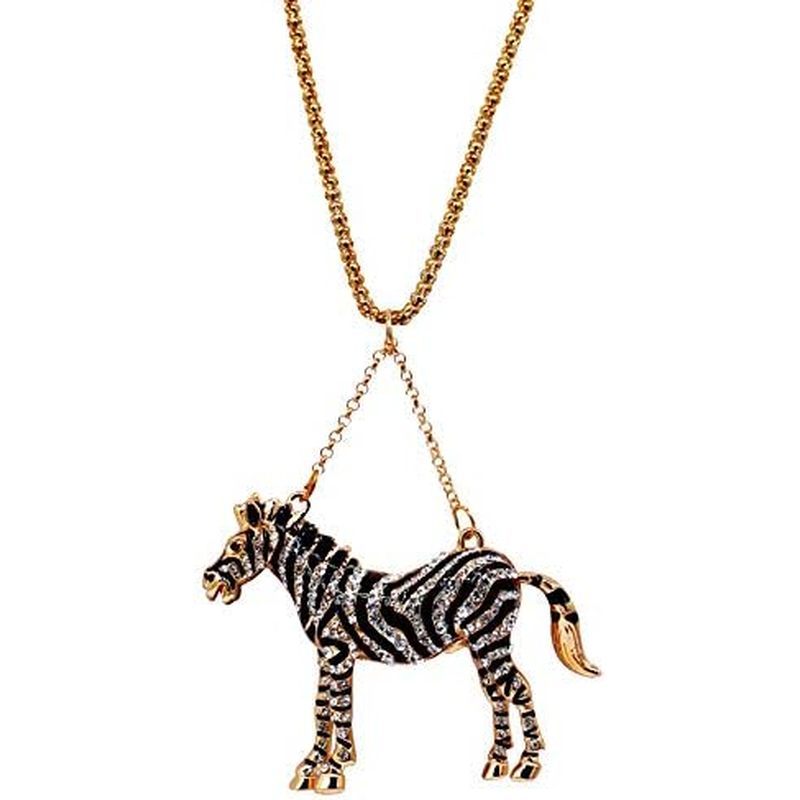 Uloveido ผู้หญิงยาวสัตว์ม้าสร้อยคอผู้หญิง 18K ชุบสีดํา Cubic Zirconia Zebra จี้สร้อยคอ YS857