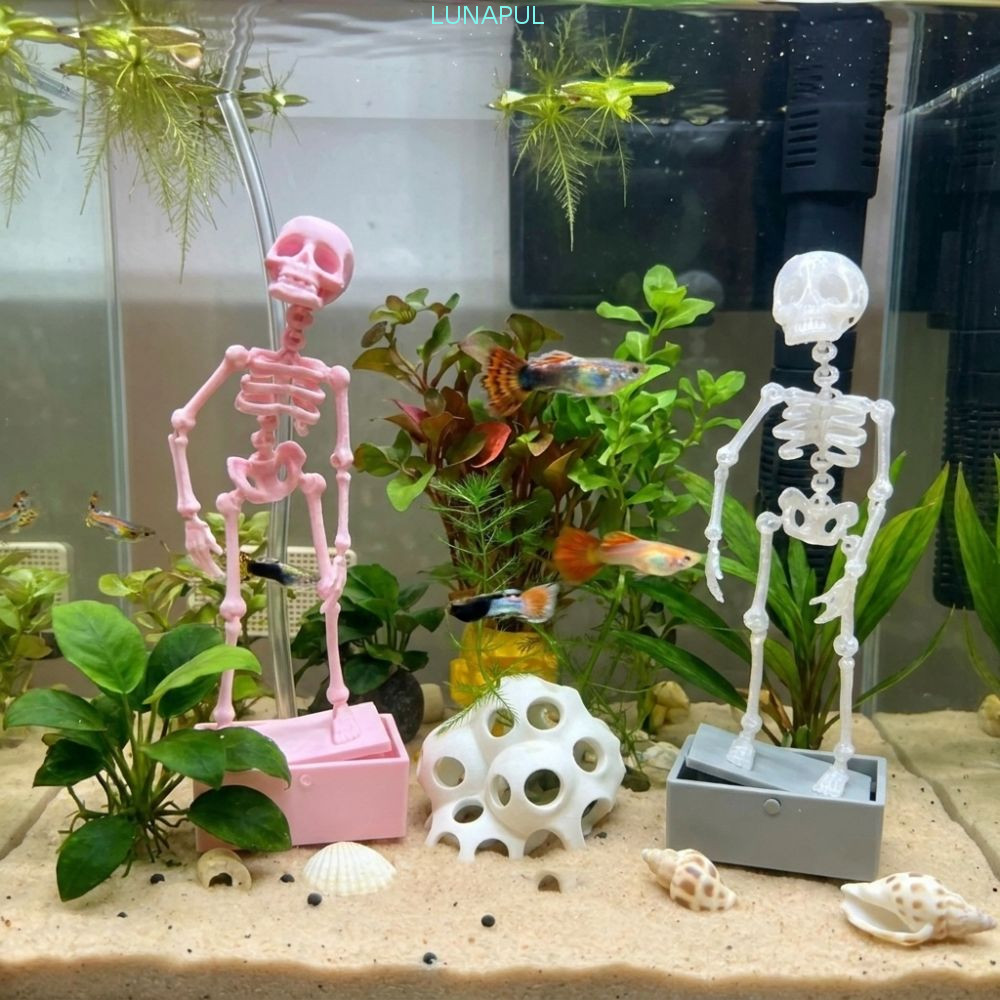 LUNAPUL Dancing Skeleton Aquarium Bubbler, 3D พิมพ์ตู้ปลาพลาสติก Dance Skull เครื่องประดับ, Unique Air Driven พร้อม Air Tube Gothic แบบไดนามิกโครงกระดูก Bubbler ฮาโลวีนตกแต่ง