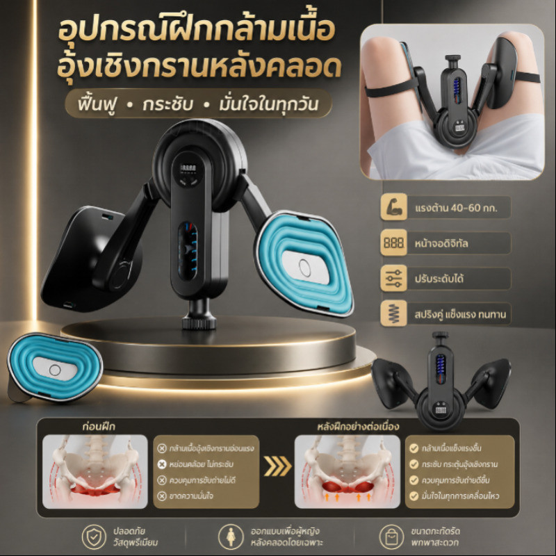 🏋️0-100KG🏋️อุปกรณ์บริหารกล้ามเนื้ออุ้งเชิงกรานสำหรับผู้ชาย / อุปกรณ์ฟื้นฟูกล้ามเนื้ออุ้งเชิงกรานหลังคลอด / อุปกรณ์กระชับน่องและต้นขาสำหรับใช้ในบ้าน / ปรับระดับแรงต้านได้ / แผ่นกั้นหมุนได้ 360°