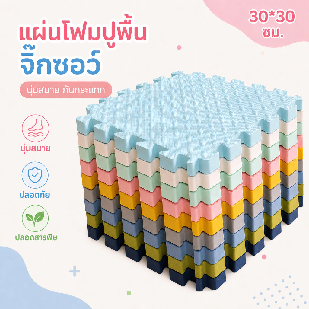 50 ชิ้น🔥🔥 พร้อมส่ง 🔥 แผ่นโฟมรองคลานกันกระแทก EVA💯% หนาพิเศษ ขนาด 30*30 cm แผ่นใหญ่