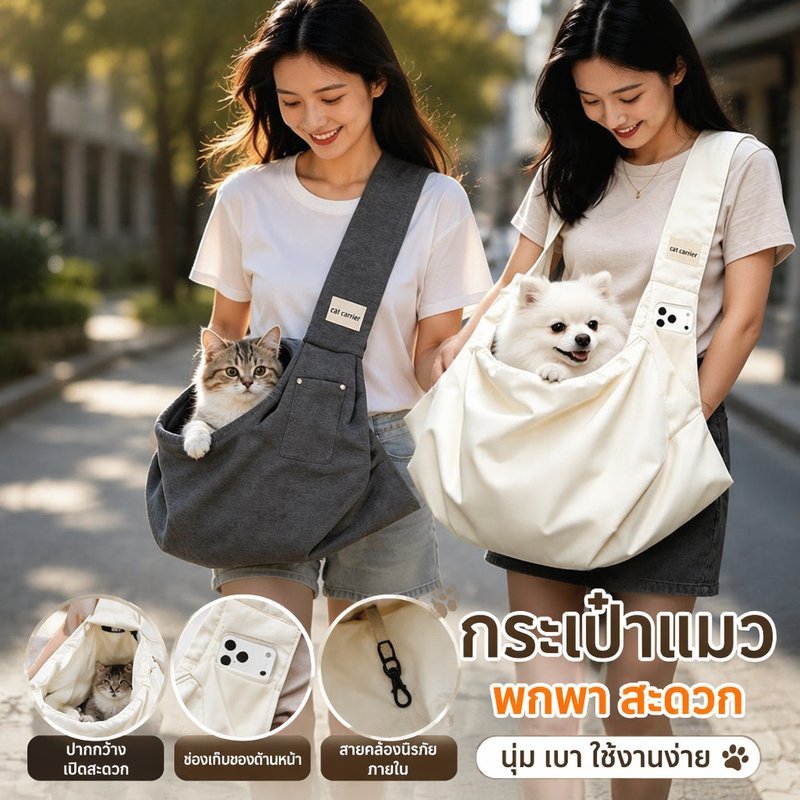 กระเป๋าใส่แมว สะพายข้าง กระเป๋าแมวพกพา กระเป๋าสุนัขเล็ก สายกว้าง ระบายอากาศ ล็อคกันหนี