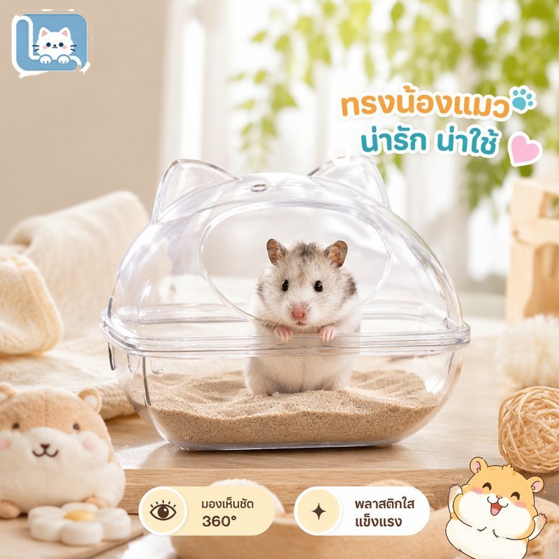 Loving Cats กล่องทรายหนูแฮมสเตอร์ ห้องน้ำหนู ห้องอาบน้ำหนู แบบกันสาด ทรายไม่กระจาย วัสดุปลอดภัย