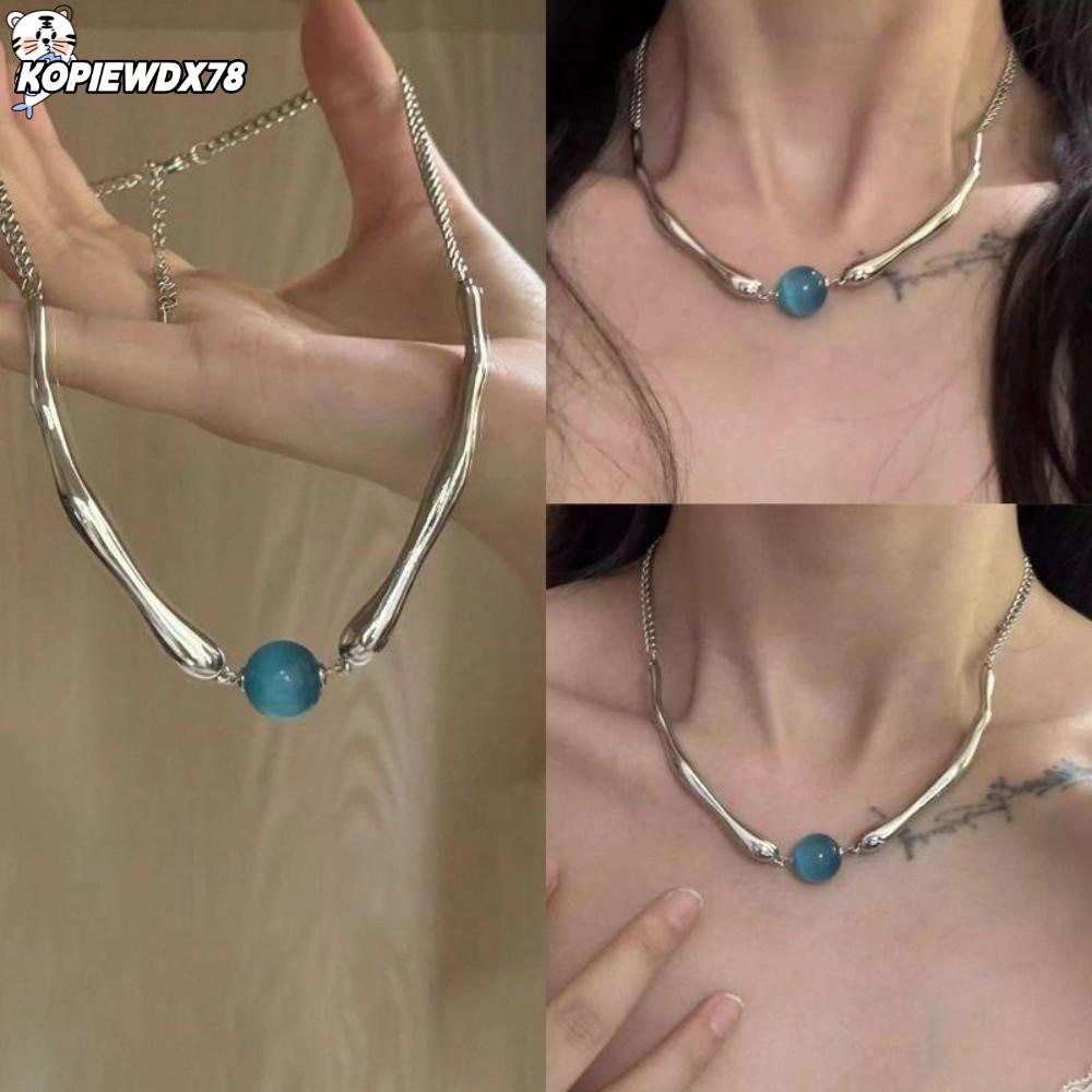 KOPIEWDX78MN สร้อยคอกระดูกไหปลาร้า,โทนสีฟ้าปรับความยาวคริสตัลจี้สร้อยคอ,สไตล์ Y2k สีฟ้าคริสตัลสีฟ้าโ