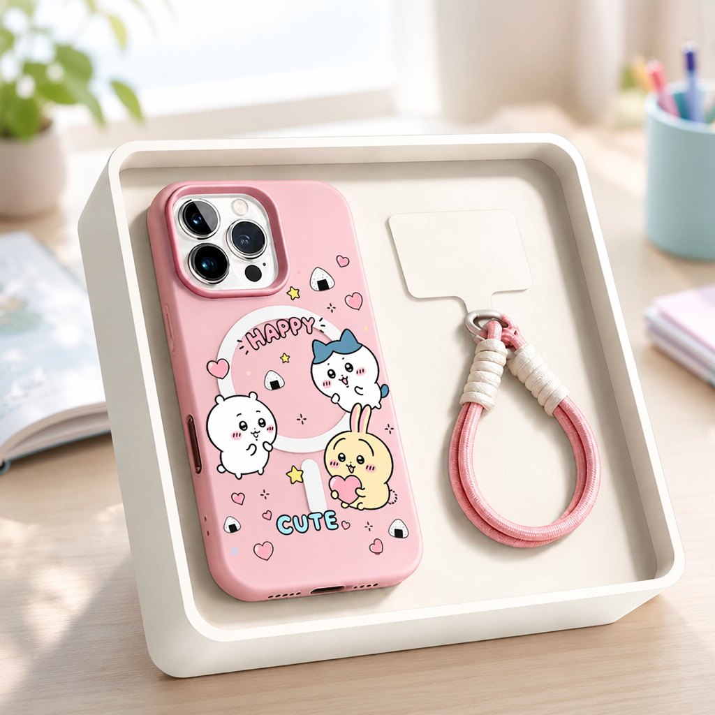 เคสไอโฟน เคส iphone เคสเจลลี่แม่เหล็ก พร้อมสายคล้อง สีพาสเทล ลายน่ารัก ขอบกล้องสูง iPhone 11 13 15 17/18P HHGDCXK147