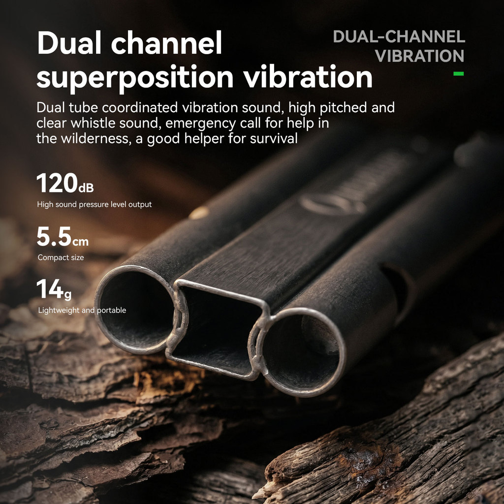 【พร้อมส่ง】Qunature นกหวีดฉุกเฉินไทเทเนียม 120dB ท่อคู่ พวงกุญแจ อุปกรณ์ส่งสัญญาณขอความช่วยเหลือ สำหรับน้ำท่วม กู้ภัย ภัยพิบัติ แคมป์ปิ้ง เดินป่า EDC — صورة 5