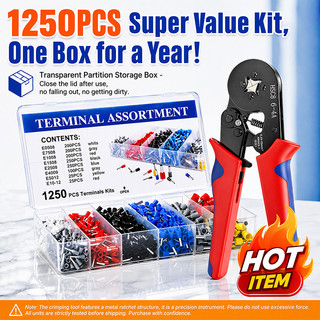 คีมย้ำหางปลา HSC8 6-4A พร้อมขั้วต่อ 1250/400 ชิ้น สำหรับงานไฟฟ้า ย้ำแน่น ทนทาน