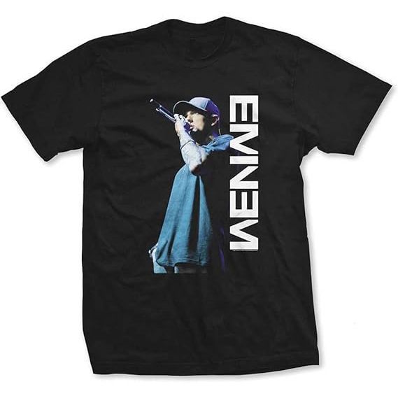 เสื้อยืดวงฮิปฮอปไมค์สําหรับผู้ชาย Eminem Pose Slim Fit T-Shirt สีดํา