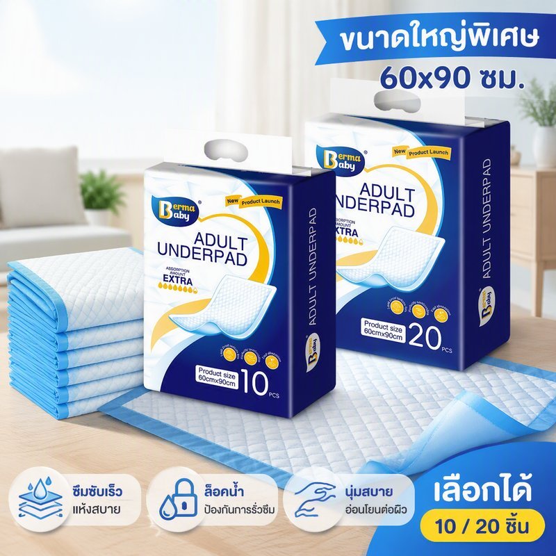 ผ้าปูที่นอน Underpad สําหรับผู้ใหญ่แบบใช้แล้วทิ้ง 10 ชิ้น 60x90 ขนาดกันน้ํานุ่มยืดหยุ่นสูง