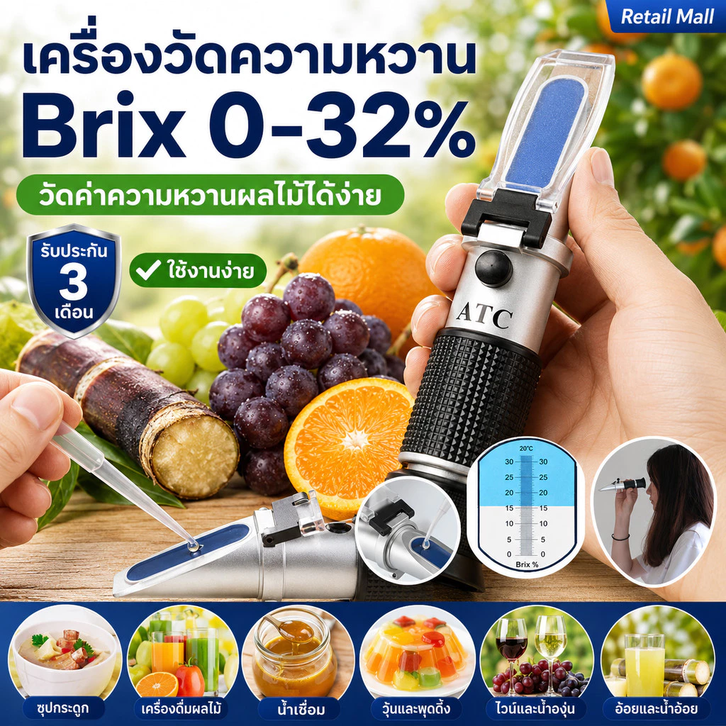 ลดพิเศษ เครื่องวัดค่าความหวาน Brix 0-32% Brix Refractometer บริกซ์ รีแฟลกโตมิเตอร์ การทดสอบความหวานของผลไม้ในสวนผลไม้