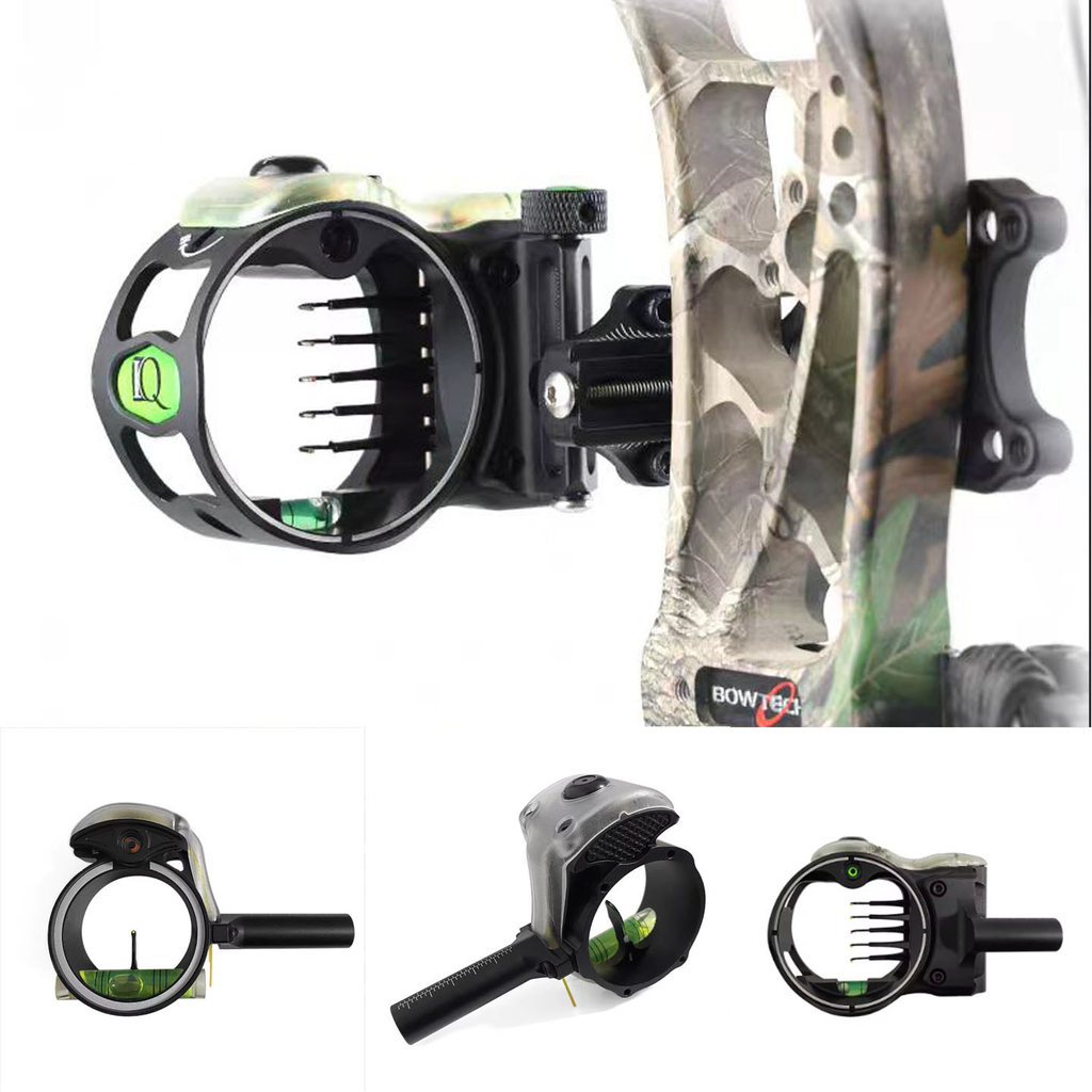 1PC IQ 5-Pin / Single Pin Fiber Optic Compound Bow Sight, เทคโนโลยีล็อค Retina, ขอบเขตยิงธนูโลหะผสมข