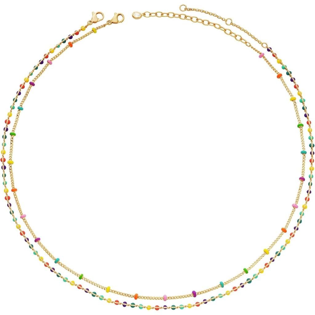 MTM สุภาพสตรีสร้อยคอลูกปัด 14K Gold-Plated ประณีตสีสันสีเขียว/Rose Beaded Pearl สร้อยคอ Delie Bohemi
