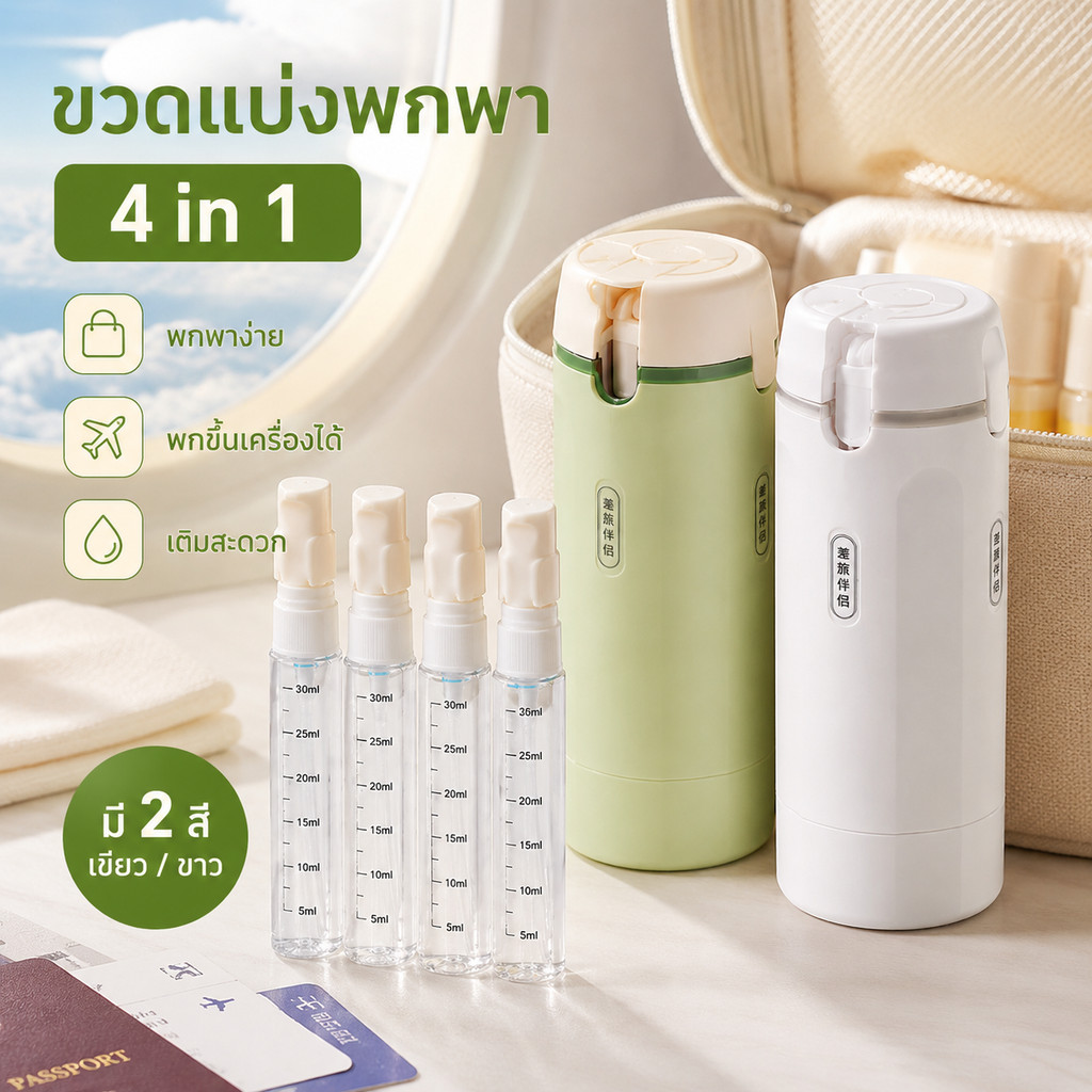 🔥ส่งเร็ว🔥ขวดแบ่งครีม 4 in 1 พกพา แยกของเหลว ขนาดเล็กกะทัดรัด เหมาะใช้เดินทาง ท่องเที่ยว ยิม และพักค้างคืน