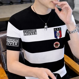 MANSTR ฤดูร้อน บวก ขนาดผู้ชายลายรอบคอเสื้อยืดแนวโน้มแขนสั้นธุรกิจ ไม่เป็นทางการ สูงสุด สีดําสีขาวสีเขียวสีฟ้า