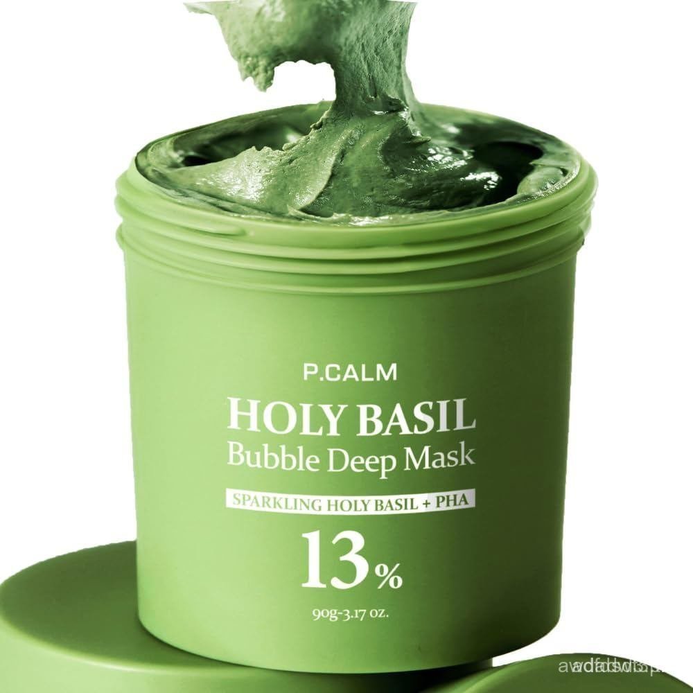P.Holy Basil Bubble Deep Mask – Holy Basil & Carbonated Water for Pores & Blackheads, Korean Clay to