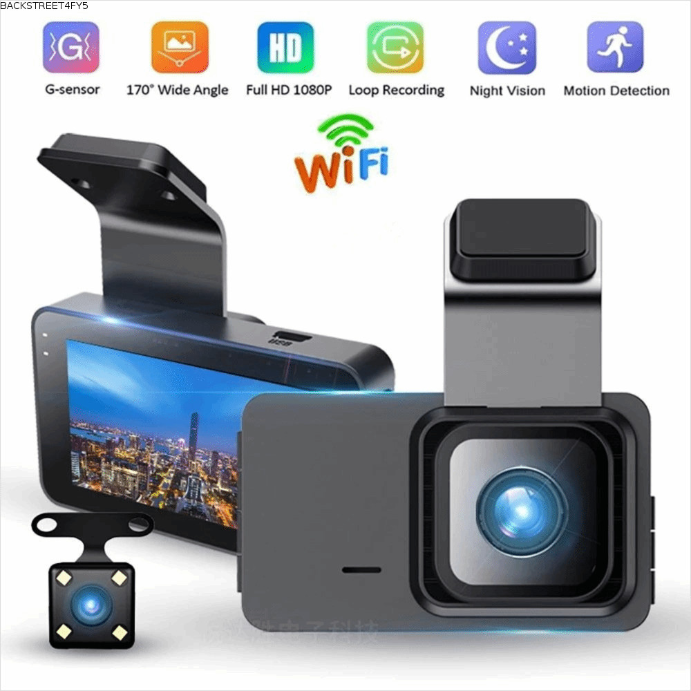 BACKSTAGEEET4FC3 รถ DVR, HD 1080P Dual Lens Dash Cam, WiFi Night Vision Drive Video Recorder ใช้ยานพ