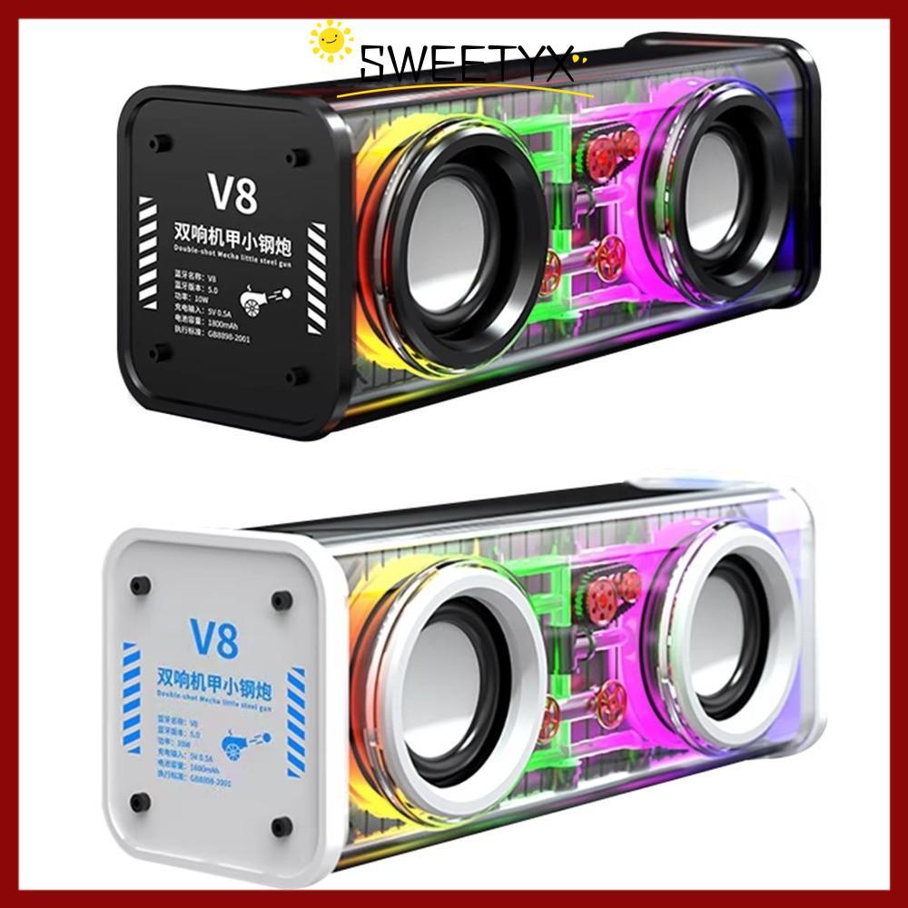 CODSWEETYX Mecha Speakers, Double Bass Transparent Bluetooth 5.0 Light Effect Light Speakers Mini Si