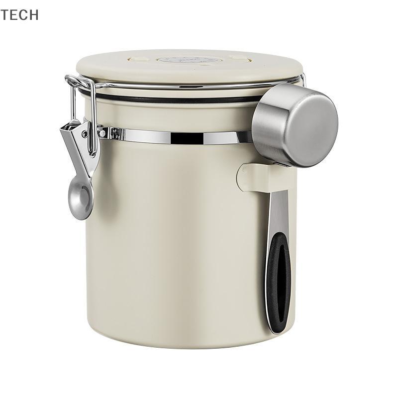 TECH กระป๋องกาแฟ Airtight One Way วาล์วสแตนเลสห้องครัวภาชนะเก็บอาหารวันที่ Traer และ Scoop สําหรับ Grounds กาแฟ 1.2 1.5 1.8L DDC