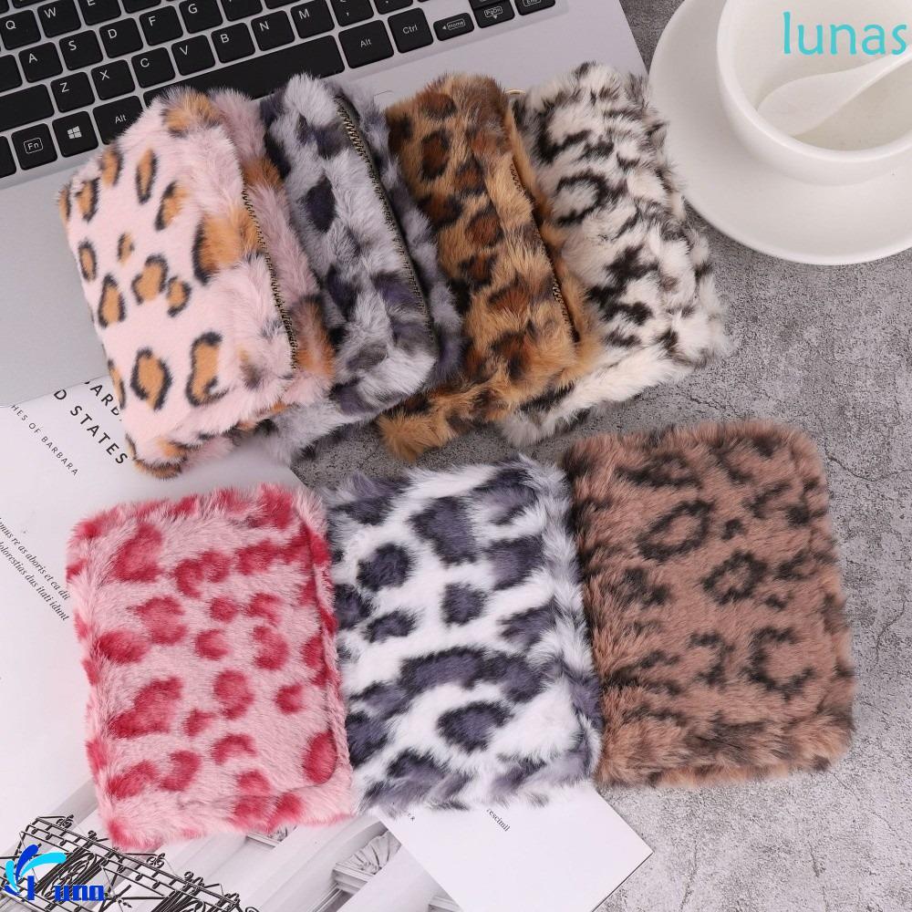 LUNASOL ซิปกระเป๋าสตางค์,ความจุขนาดใหญ่Multi-Card Slotเสือดาวพิมพ์กระเป๋าใส่เหรียญ,Y2K Furry Travel 