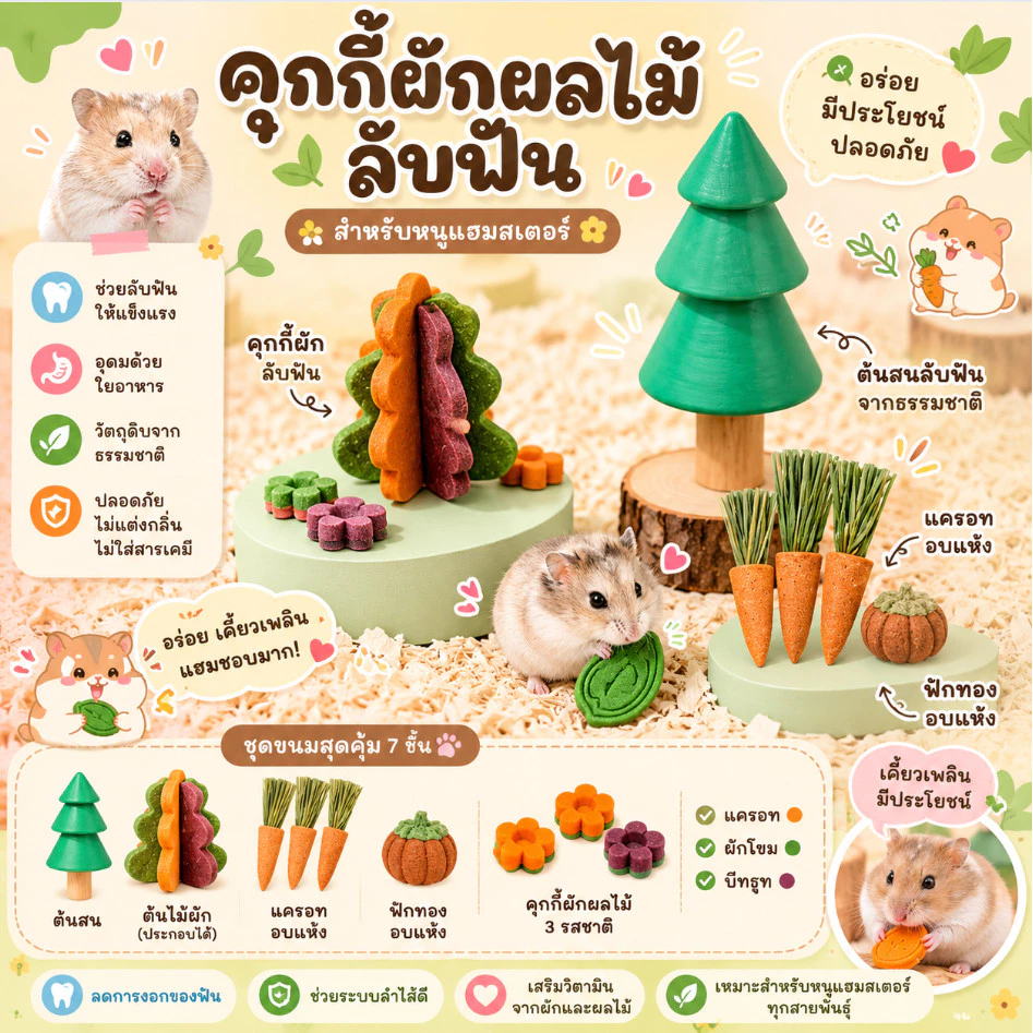 [crazy pet shop]คุกกี้ผัก มีประโยชน์ลับฟันได้ ปรับสมดุลลำไส้สำหรับสัตว์เลี้ยงแฮมสเตอร์