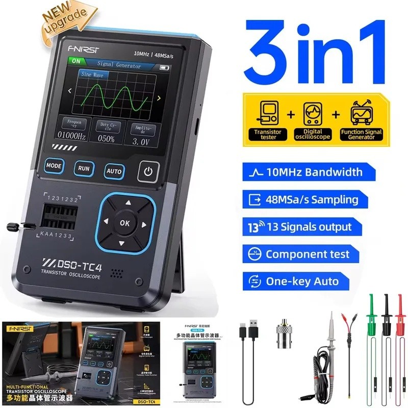 4MES FNIRSI DSO-TC4/DSO-TC3 Digital Oscilloscope เครื่องทดสอบทรานซิสเตอร์ 10MHz 48Ms/s เครื่องมือการ