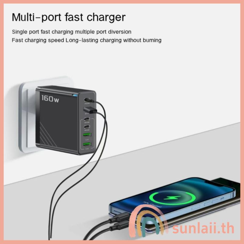 SUNLAII 160W 6-Port Wall Charger Adapter สถานีชาร์จสําหรับแล็ปท็อปแท็บเล็ตและโทรศัพท์
