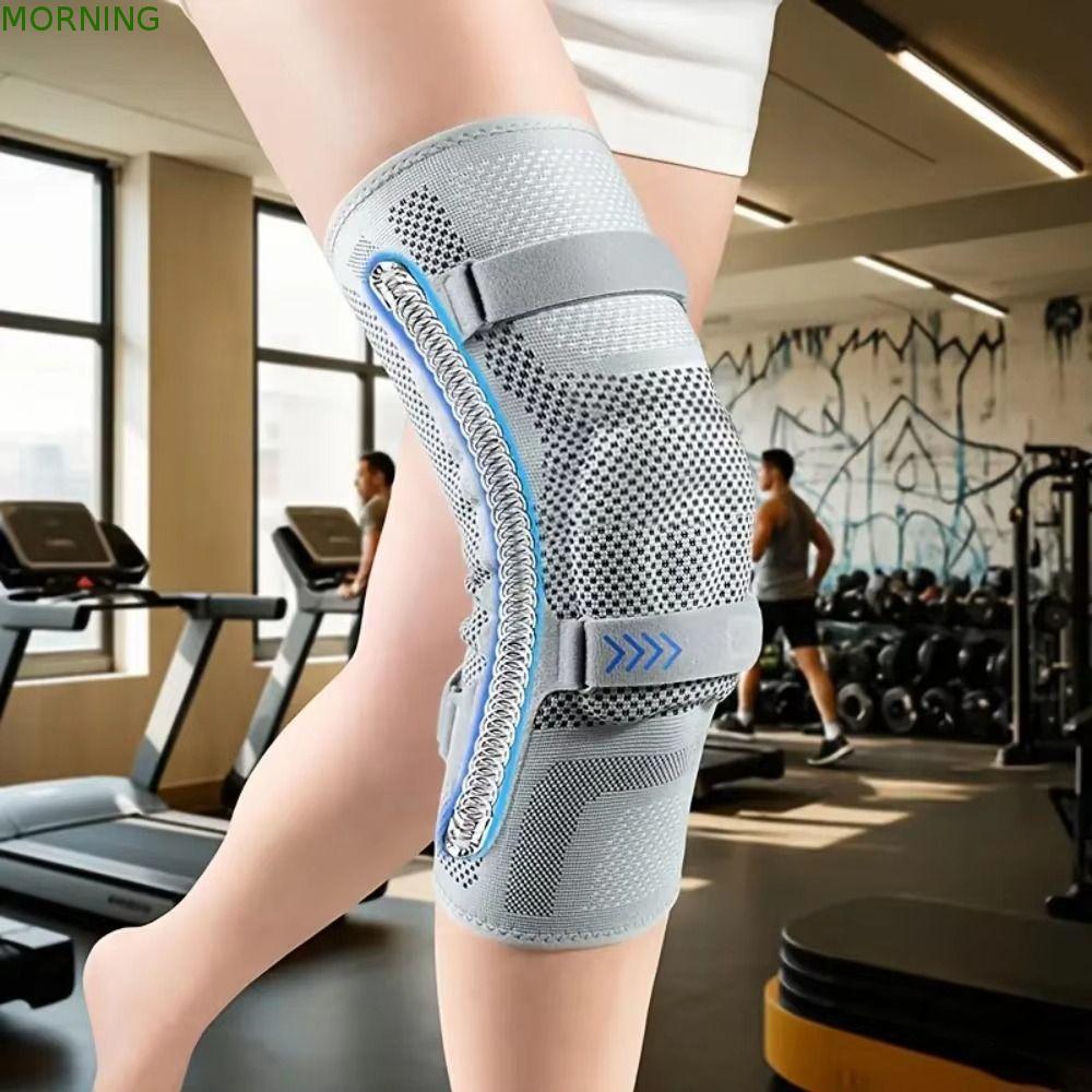 MORNING กีฬาเข่า Pads,ยืดหยุ่น Breathable ไนลอนเข่ารั้ง,ข้อต่อ Protector ขารั้ง Protector ความปลอดภัย Ajustable สายรัดซิลิโคน Patella สายคล้องฟิตเนส