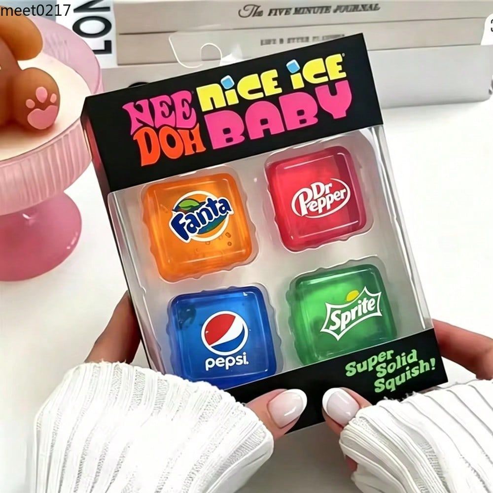 4PCS Mini Ice Cube Fidget ของเล่น – นุ่มและ Squishy Sensory ความเครียดบรรเทา Cube Dr Pepper x NeeDoh