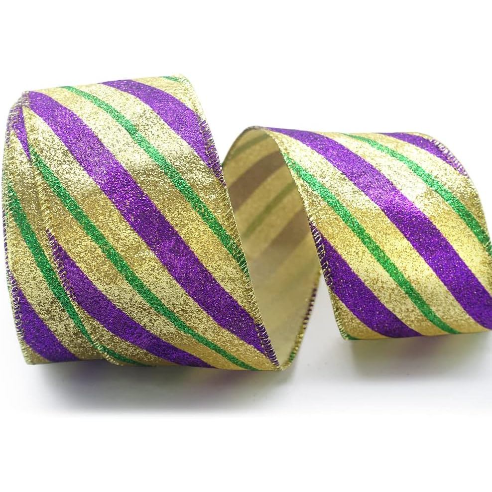 Hying Mardi Gras ริบบิ้นสําหรับพวงหรีดโบว์, ของขวัญ, ตกแต่งเทศกาล - 2.5 "X 10 หลาลาย Glitter สีเขียว