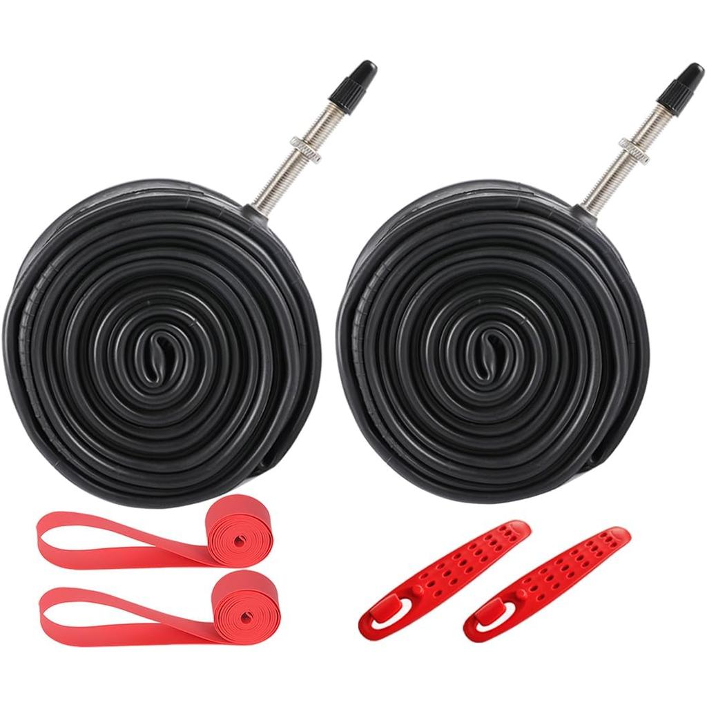 2-Pack 26x1.9/1.95/2.0/2.125 ยางในจักรยาน Presta Valve 48MM Plus 2 แถบยาง 26" ท่อจักรยานใช้งานร่วมกั