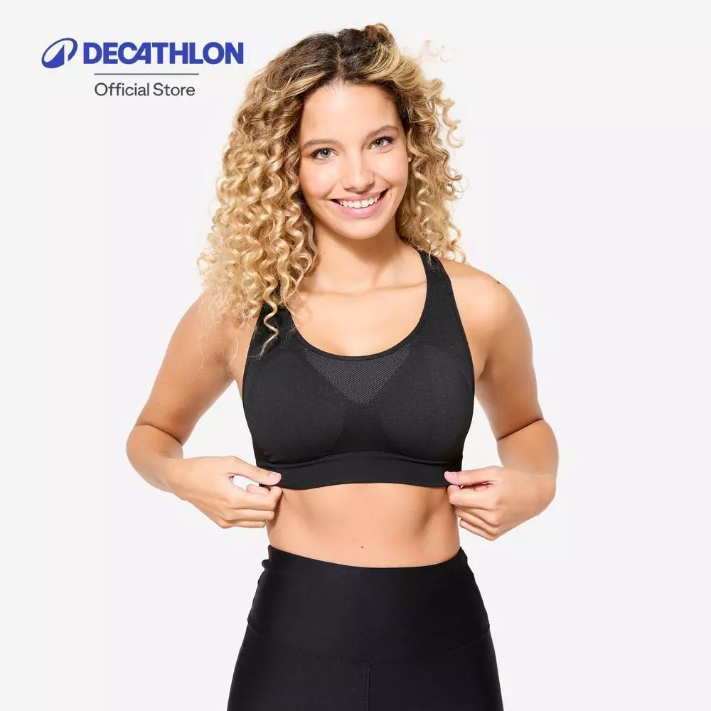 Decathlon Women'S Seamless Muscle Back Medium สปอร์ตบราผู้หญิงไร้ตะเข็บเว้าหลังซับพอร์ตปานกลาง - Black
