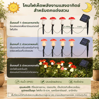 🍄โคมไฟ LED พลังงานแสงอาทิตย์ กันน้ํา รูปเห็ด ไม่ใช้ไฟฟ้า ไฟสวน ไฟตกแต่ง