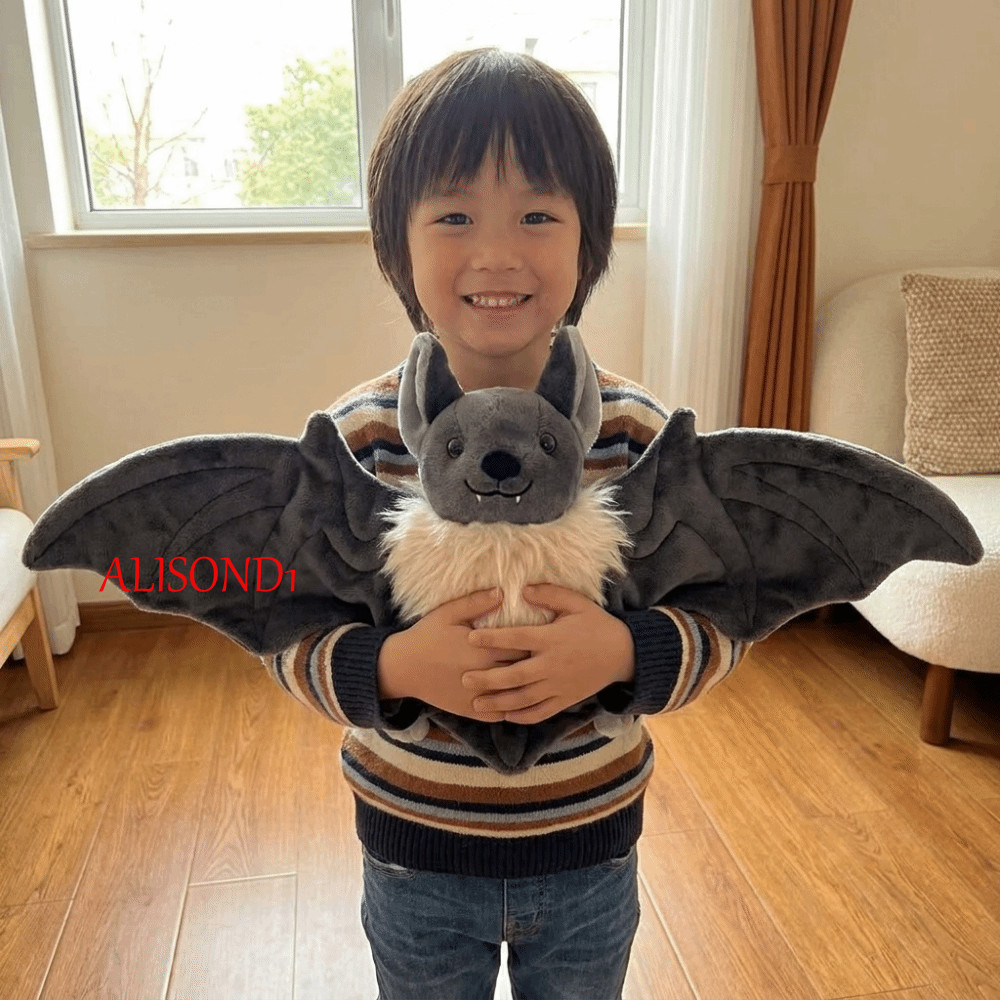 ALISOND1 น่ารัก Big Wing Bat, PP ผ้าฝ้าย Ultra-Soft ฮาโลวีนตุ๊กตาสัตว์, น่ารัก Spread Wings สีเทาปุยตกแต่งบ้านเครื่องประดับ Party