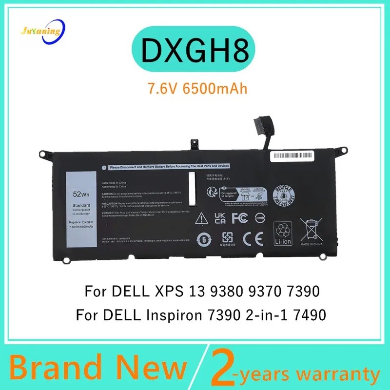 DXGH8 แบตเตอรี่แล็ปท็อปสําหรับ Dell XPS 13 9370 2018 XPS 9380 (P82G002) 13-9370-D1605G D1705G D1805G