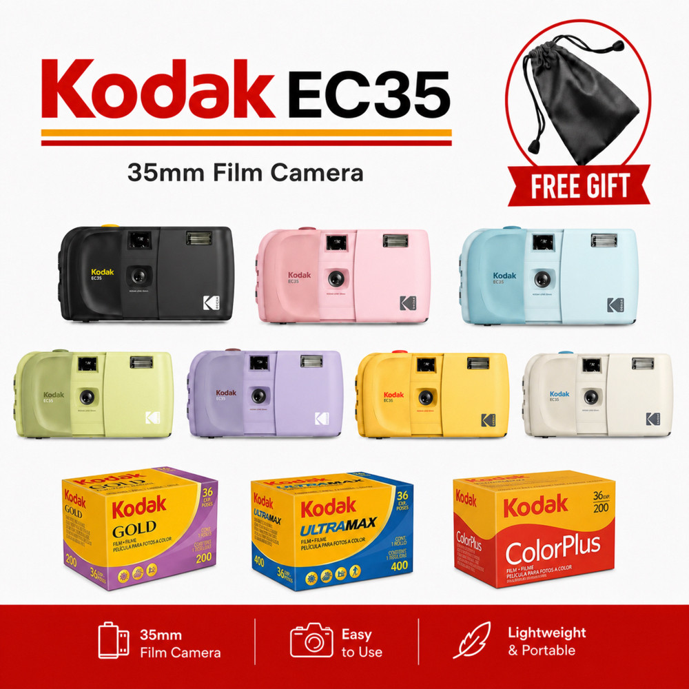 Kodak EC35 กล้องฟิล์ม 35mm ใช้ซ้ำได้ แฟลชในตัว Focus Free มือใหม่ Point Shoot Retro Vintage Camera
