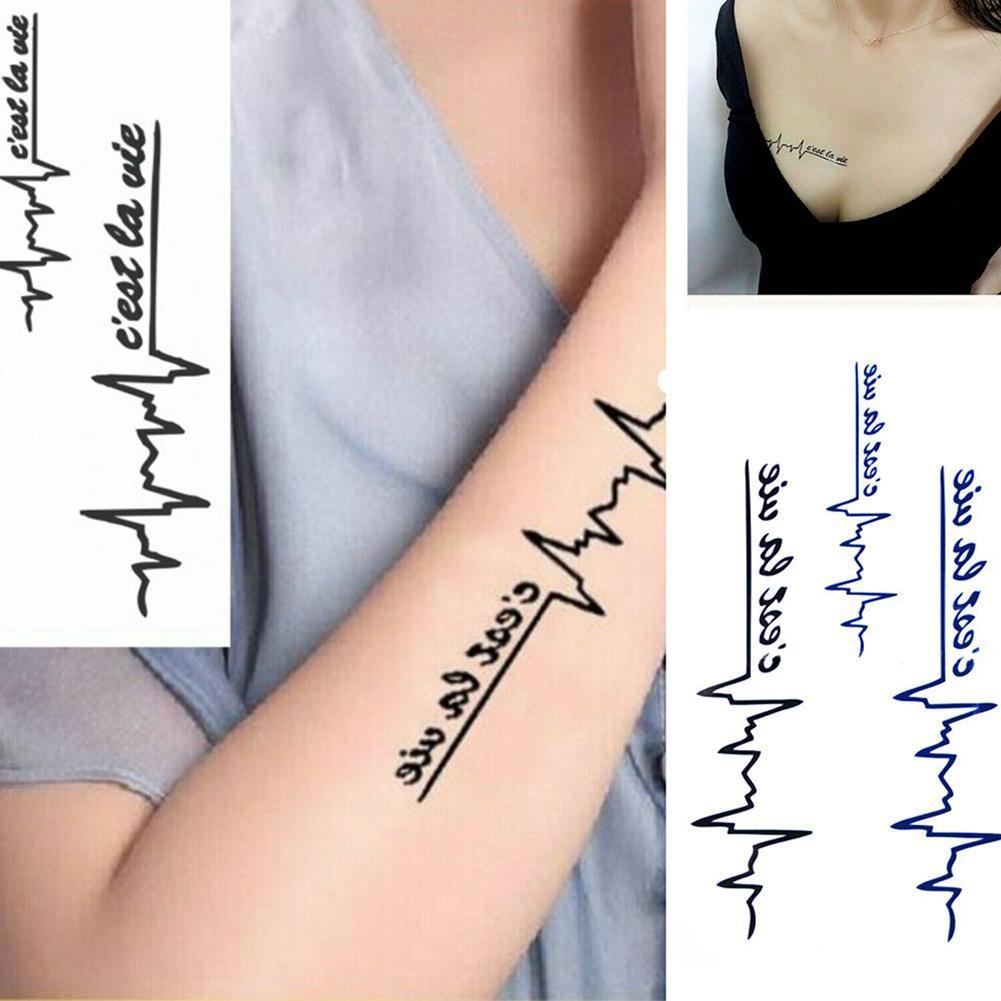 Body Art รอยสักชั่วคราวกันน้ําสําหรับผู้ชายและผู้หญิงแฟชั่น 3d Electrocardiogram Design K2p1